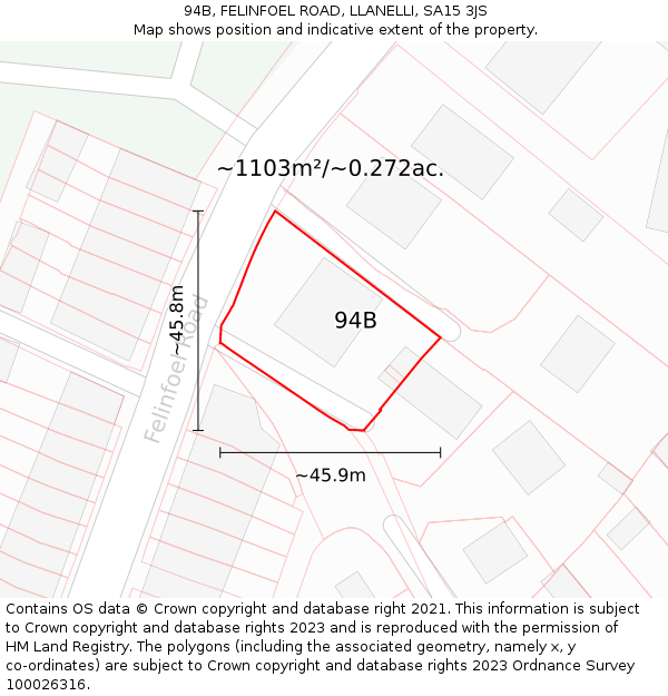 94B, FELINFOEL ROAD, LLANELLI, SA15 3JS: Plot and title map