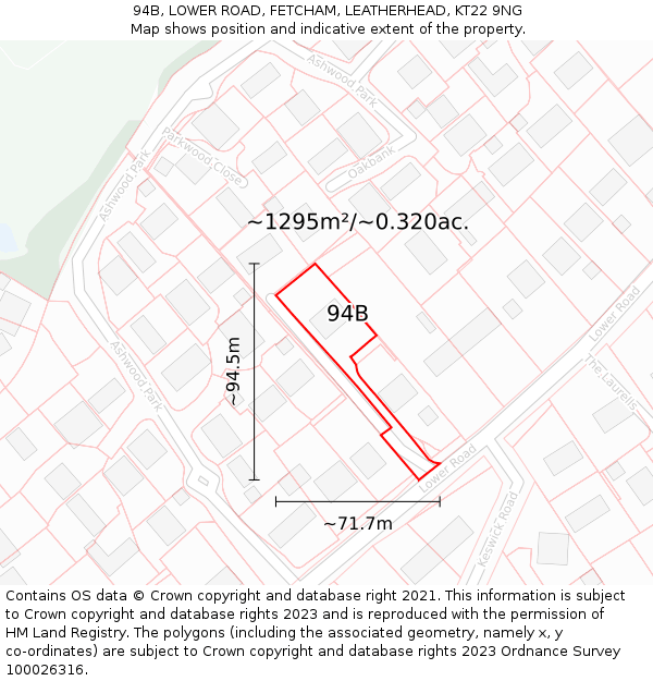 94B, LOWER ROAD, FETCHAM, LEATHERHEAD, KT22 9NG: Plot and title map