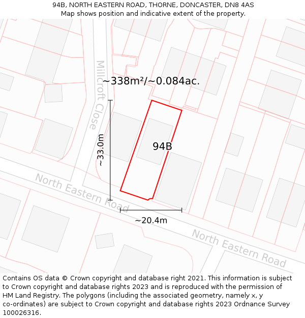 94B, NORTH EASTERN ROAD, THORNE, DONCASTER, DN8 4AS: Plot and title map