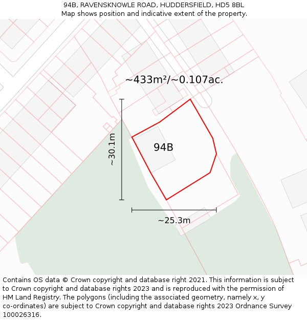 94B, RAVENSKNOWLE ROAD, HUDDERSFIELD, HD5 8BL: Plot and title map