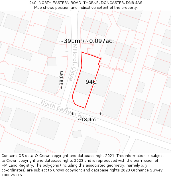 94C, NORTH EASTERN ROAD, THORNE, DONCASTER, DN8 4AS: Plot and title map