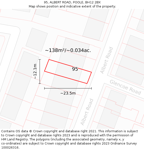 95, ALBERT ROAD, POOLE, BH12 2BX: Plot and title map