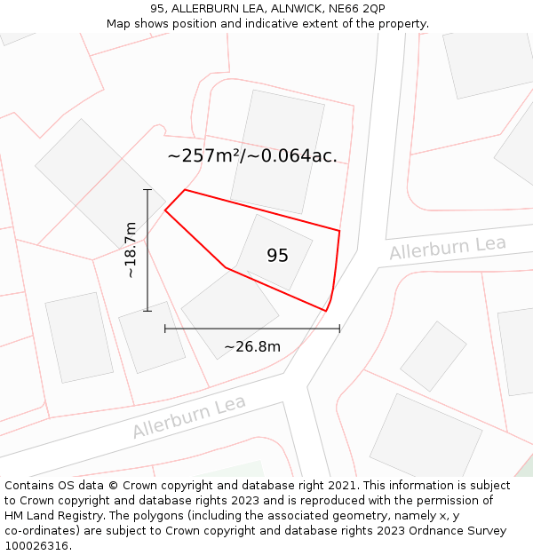 95, ALLERBURN LEA, ALNWICK, NE66 2QP: Plot and title map