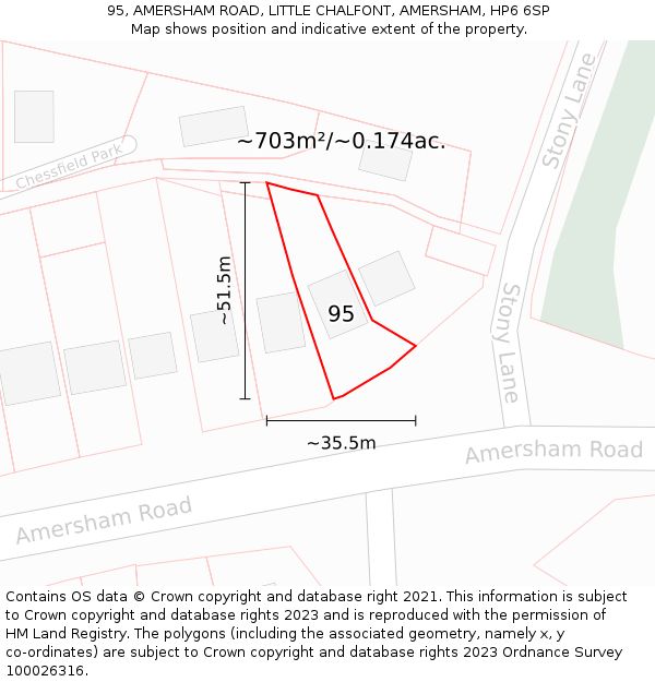 95, AMERSHAM ROAD, LITTLE CHALFONT, AMERSHAM, HP6 6SP: Plot and title map