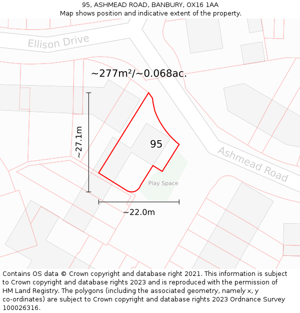 95, ASHMEAD ROAD, BANBURY, OX16 1AA: Plot and title map