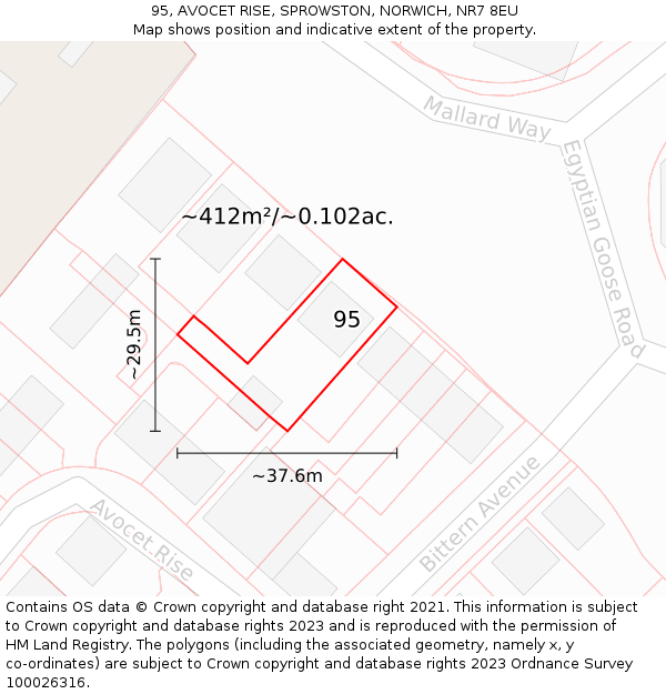 95, AVOCET RISE, SPROWSTON, NORWICH, NR7 8EU: Plot and title map
