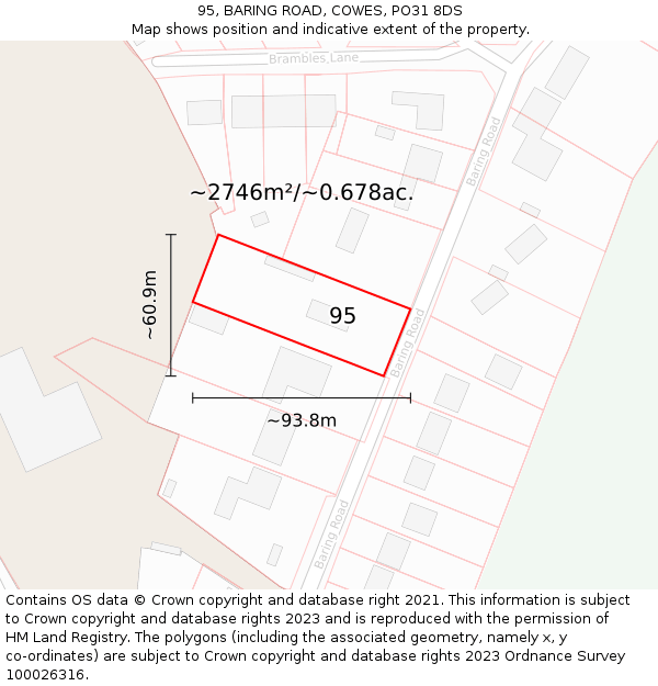 95, BARING ROAD, COWES, PO31 8DS: Plot and title map
