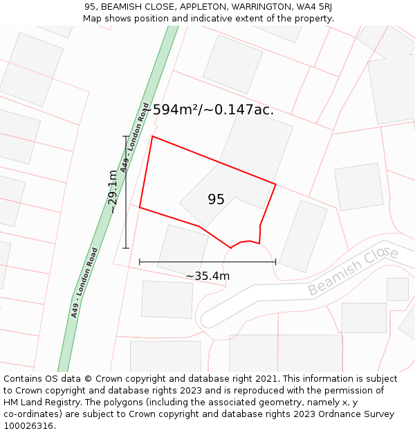 95, BEAMISH CLOSE, APPLETON, WARRINGTON, WA4 5RJ: Plot and title map