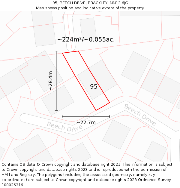 95, BEECH DRIVE, BRACKLEY, NN13 6JG: Plot and title map