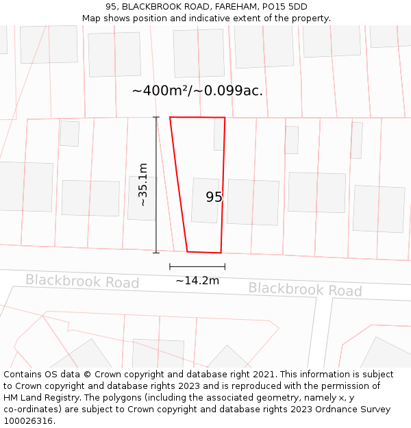 95, BLACKBROOK ROAD, FAREHAM, PO15 5DD: Plot and title map