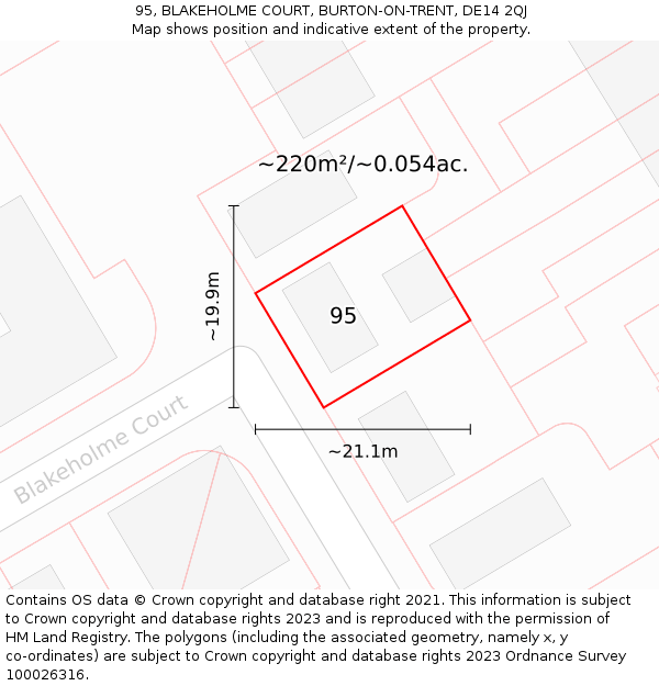 95, BLAKEHOLME COURT, BURTON-ON-TRENT, DE14 2QJ: Plot and title map
