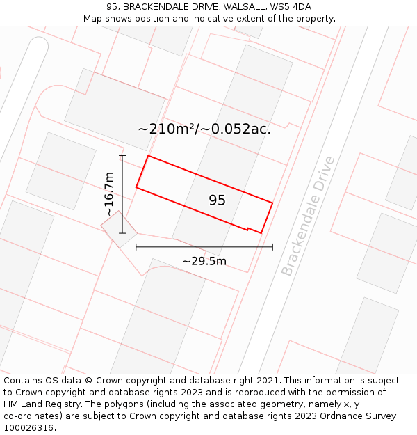 95, BRACKENDALE DRIVE, WALSALL, WS5 4DA: Plot and title map