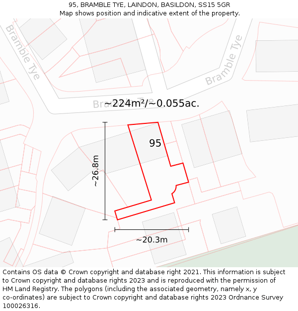 95, BRAMBLE TYE, LAINDON, BASILDON, SS15 5GR: Plot and title map