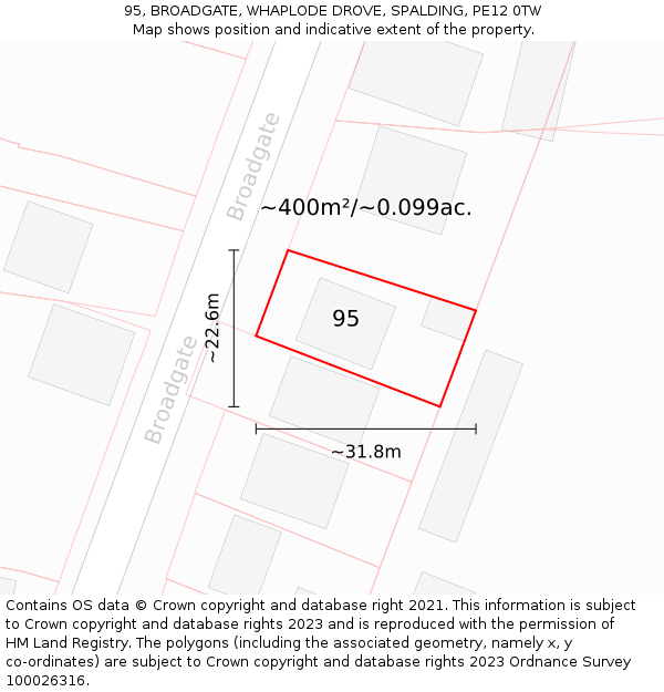 95, BROADGATE, WHAPLODE DROVE, SPALDING, PE12 0TW: Plot and title map