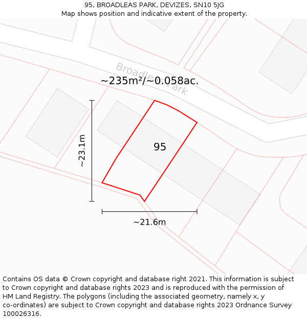95, BROADLEAS PARK, DEVIZES, SN10 5JG: Plot and title map