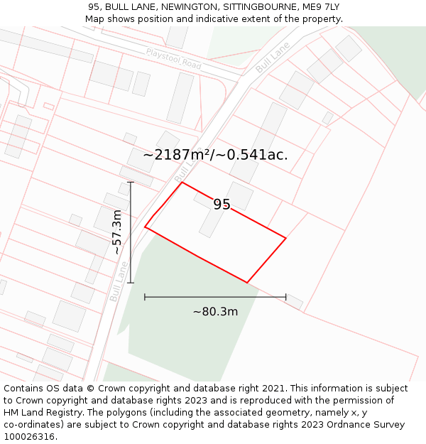 95, BULL LANE, NEWINGTON, SITTINGBOURNE, ME9 7LY: Plot and title map
