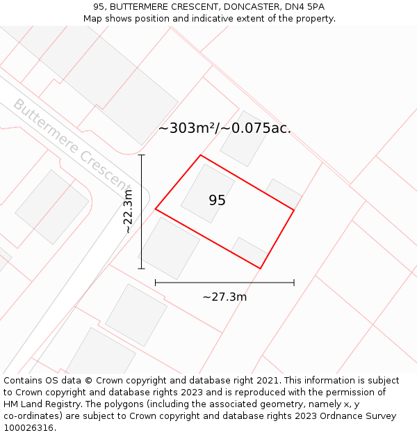 95, BUTTERMERE CRESCENT, DONCASTER, DN4 5PA: Plot and title map