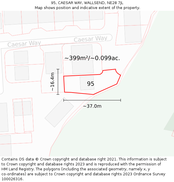 95, CAESAR WAY, WALLSEND, NE28 7JL: Plot and title map