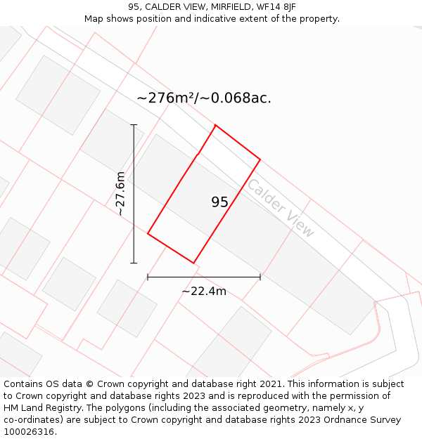 95, CALDER VIEW, MIRFIELD, WF14 8JF: Plot and title map