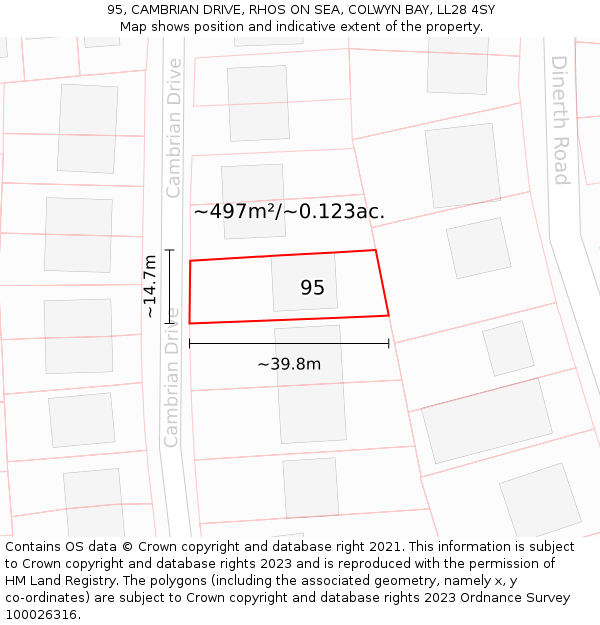 95, CAMBRIAN DRIVE, RHOS ON SEA, COLWYN BAY, LL28 4SY: Plot and title map