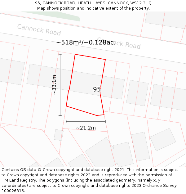 95, CANNOCK ROAD, HEATH HAYES, CANNOCK, WS12 3HQ: Plot and title map