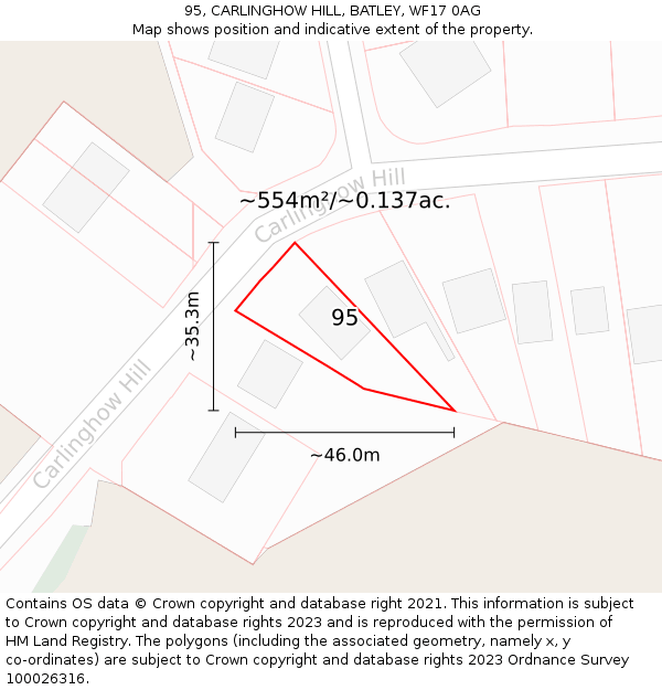 95, CARLINGHOW HILL, BATLEY, WF17 0AG: Plot and title map
