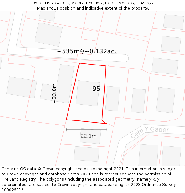 95, CEFN Y GADER, MORFA BYCHAN, PORTHMADOG, LL49 9JA: Plot and title map