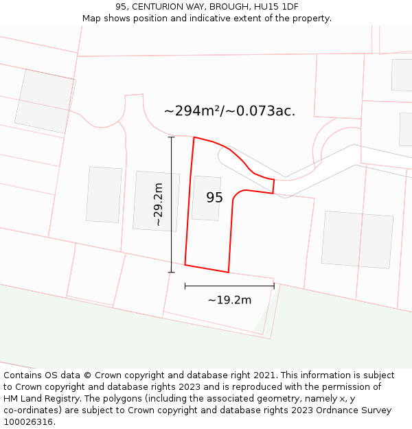 95, CENTURION WAY, BROUGH, HU15 1DF: Plot and title map