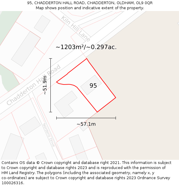 95, CHADDERTON HALL ROAD, CHADDERTON, OLDHAM, OL9 0QR: Plot and title map
