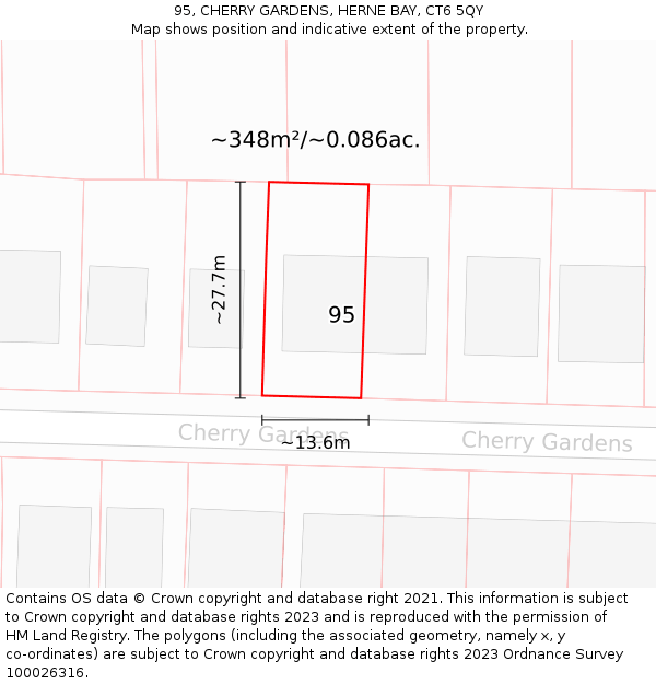 95, CHERRY GARDENS, HERNE BAY, CT6 5QY: Plot and title map