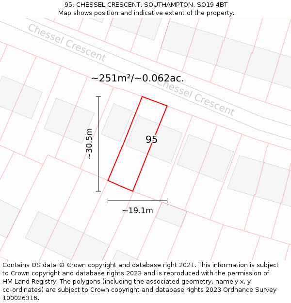 95, CHESSEL CRESCENT, SOUTHAMPTON, SO19 4BT: Plot and title map