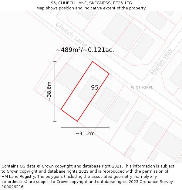 95, CHURCH LANE, SKEGNESS, PE25 1EG: Plot and title map