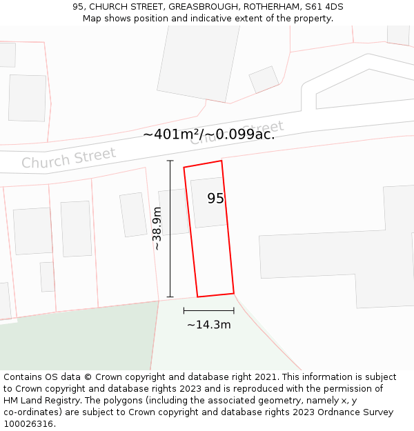 95, CHURCH STREET, GREASBROUGH, ROTHERHAM, S61 4DS: Plot and title map