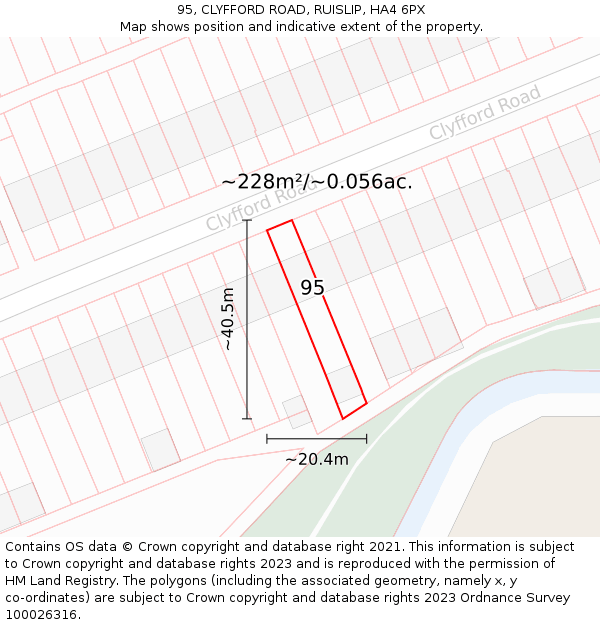 95, CLYFFORD ROAD, RUISLIP, HA4 6PX: Plot and title map