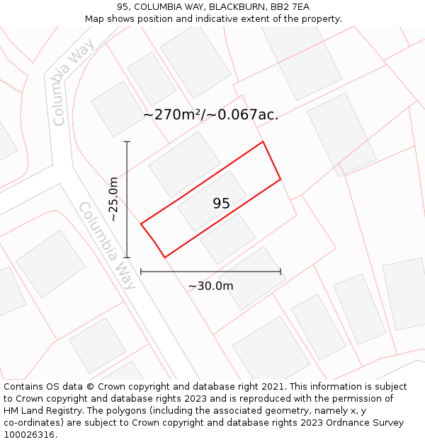 95, COLUMBIA WAY, BLACKBURN, BB2 7EA: Plot and title map