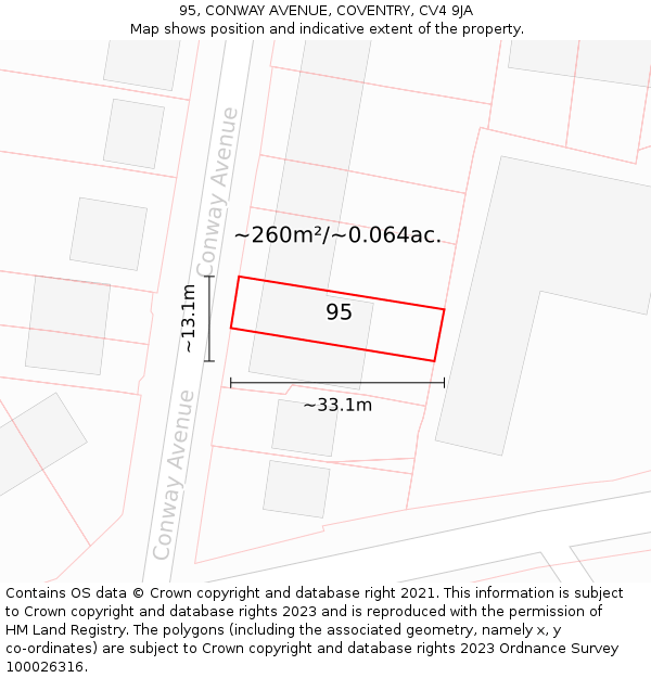 95, CONWAY AVENUE, COVENTRY, CV4 9JA: Plot and title map