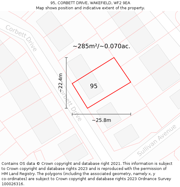 95, CORBETT DRIVE, WAKEFIELD, WF2 9EA: Plot and title map