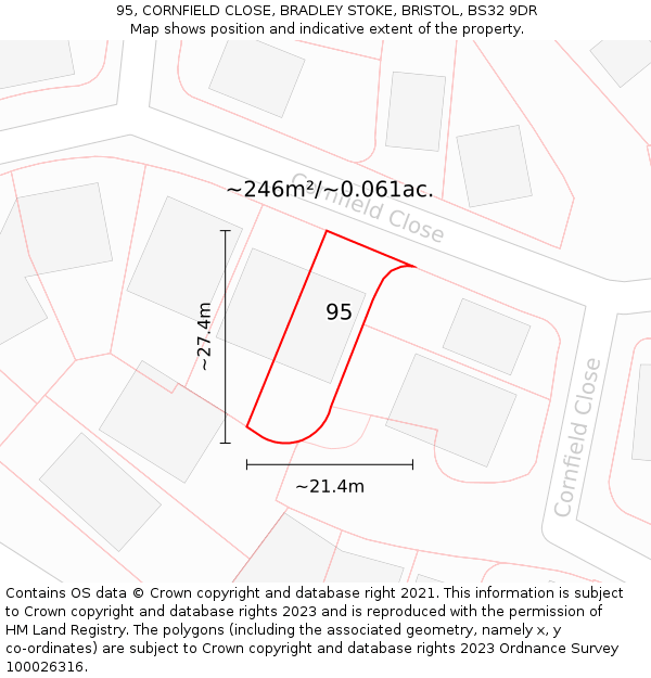 95, CORNFIELD CLOSE, BRADLEY STOKE, BRISTOL, BS32 9DR: Plot and title map