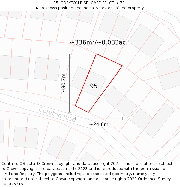 95, CORYTON RISE, CARDIFF, CF14 7EL: Plot and title map