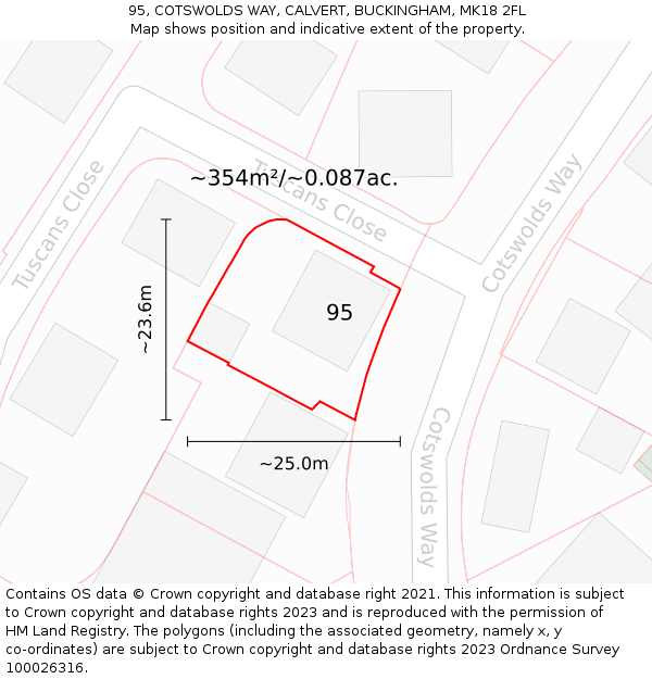95, COTSWOLDS WAY, CALVERT, BUCKINGHAM, MK18 2FL: Plot and title map
