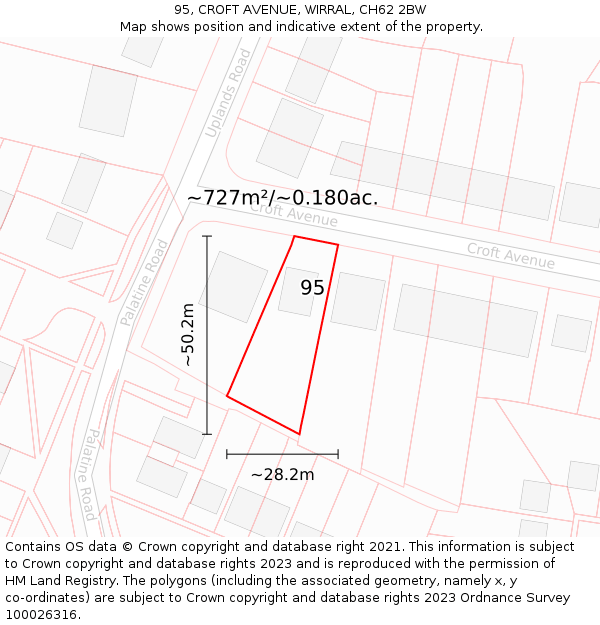 95, CROFT AVENUE, WIRRAL, CH62 2BW: Plot and title map