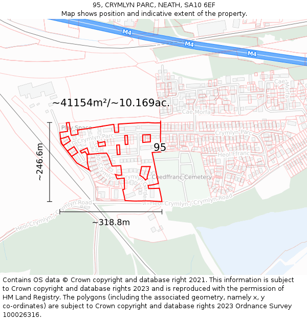 95, CRYMLYN PARC, NEATH, SA10 6EF: Plot and title map