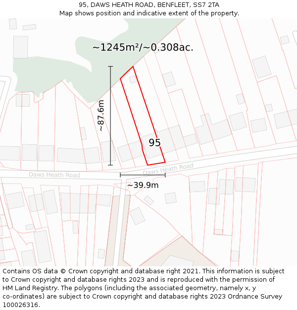95, DAWS HEATH ROAD, BENFLEET, SS7 2TA: Plot and title map