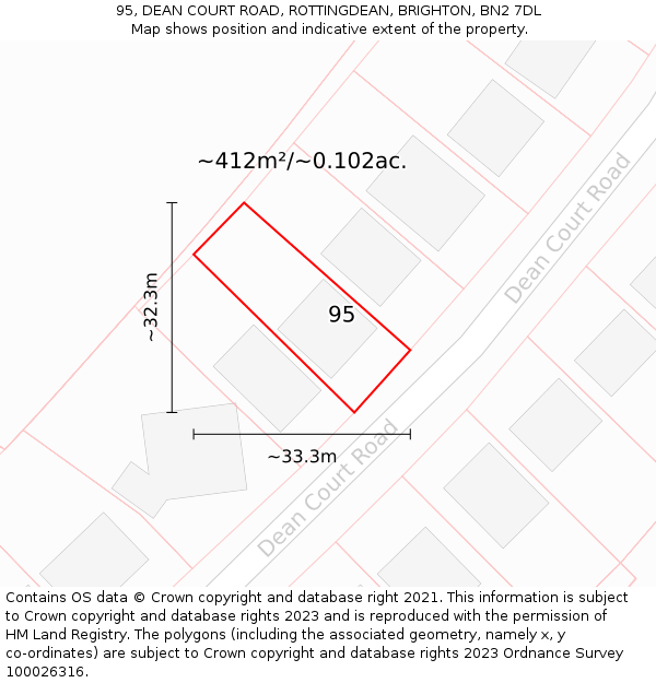 95, DEAN COURT ROAD, ROTTINGDEAN, BRIGHTON, BN2 7DL: Plot and title map