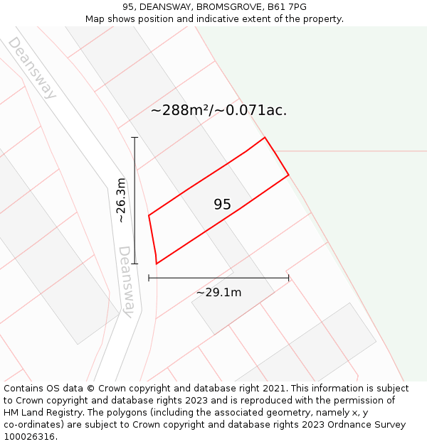 95, DEANSWAY, BROMSGROVE, B61 7PG: Plot and title map