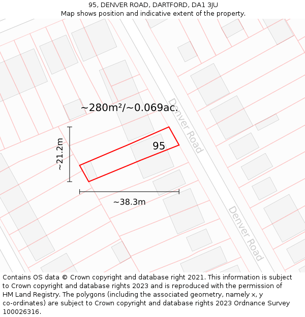95, DENVER ROAD, DARTFORD, DA1 3JU: Plot and title map