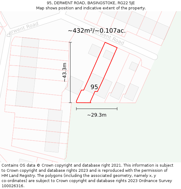 95, DERWENT ROAD, BASINGSTOKE, RG22 5JE: Plot and title map