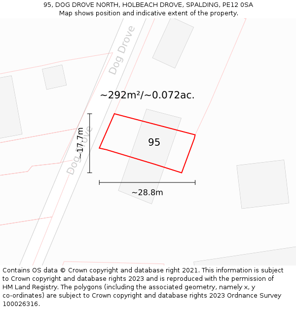 95, DOG DROVE NORTH, HOLBEACH DROVE, SPALDING, PE12 0SA: Plot and title map