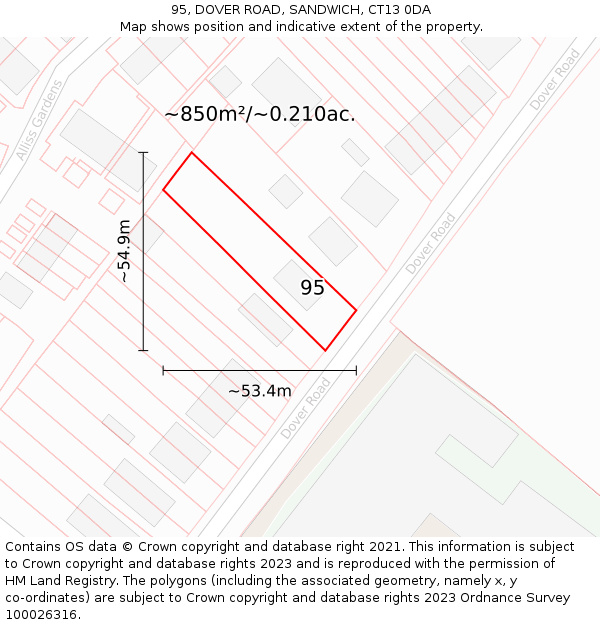 95, DOVER ROAD, SANDWICH, CT13 0DA: Plot and title map