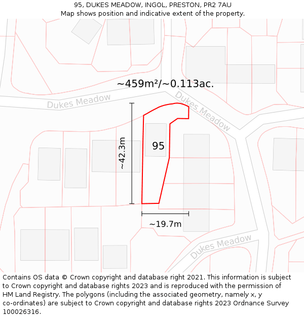 95, DUKES MEADOW, INGOL, PRESTON, PR2 7AU: Plot and title map